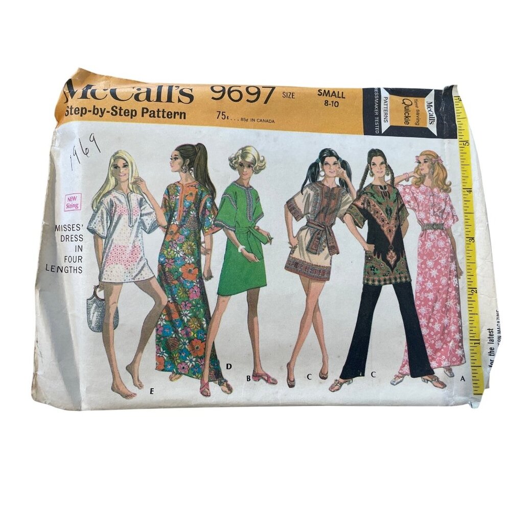 60s McCalls 9697 Sewing Pattern Size Small Misses Dress In Four Lengths UNCUT